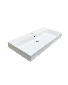 Energy 85 Rectangular Ceramic ADA Compliant Vessel or Wall Mounted Bathroom Sink in Glossy White, 33.5"