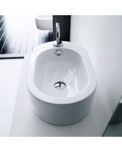 Flo 3145 Oval Ceramic Vessel Bathroom Sink in Glossy White, 22.0"