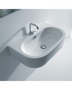 Flo 3150 U-Shaped Ceramic Vessel or Wall Mounted Bathroom Sink in Glossy White, 27.6"