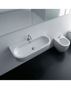 Flo 3151 U-Shaped Ceramic Vessel or Wall Mounted Bathroom Sink in Glossy White, 35.4"