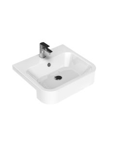 Fly 3057.01 U-Shaped Ceramic Semi-Recessed Bathroom Sink in Glossy White, 21.9"