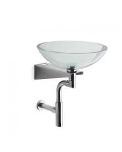 Goto 6621 Round Clear Glass Bathroom Sink with Wall Mounted Stainless Steel Bracket, 16.7"
