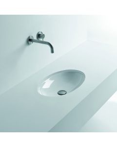 H10 60U 82085 Oval Ceramic Undermount Bathroom Sink in Glossy White, 23.6"