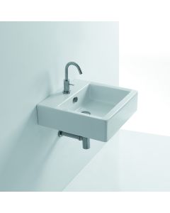 Hox 48 WS01301F Square Ceramic Vessel or Wall Mounted Bathroom Sink in Glossy White, 18.9"