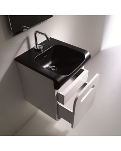 Inka 3412B Square Ceramic Semi-recessed Bathroom Sink in Matte Black, 15.7"