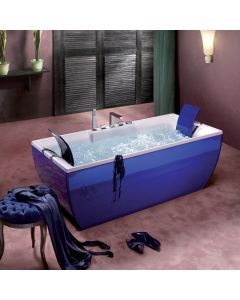 Kali Color Designer Freestanding Bathtub, Blue Exterior, White Interior