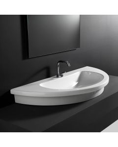 Kart 106 U-Shaped Ceramic Drop-in or Wall Mounted Bathroom Sink in Glossy White, 41.7"