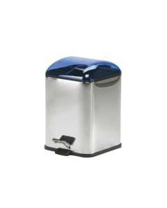 Karta 5363 Metal Bathroom Wastebasket in Polished Chrome & Blue