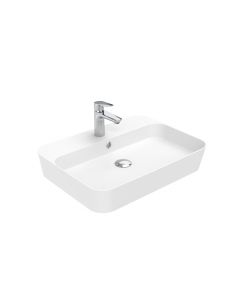 Lago 061 WG Rectangular Vessel Bathroom Sink in Glossy White, 23.6", One Faucet Hole