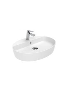 Lago 161 WG Oval Vessel Bathroom Sink in Glossy White, 23.6", One Faucet Hole