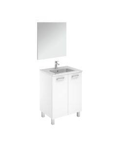 Logic 60 Pack 1 Freestanding Bathroom Vanity in Glossy White, Includes Integrated Ceramic Sink and Wall Mirror, 23.6"