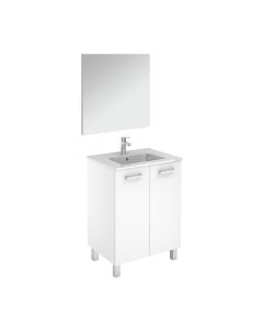 Logic 70 Pack 1 Freestanding Bathroom Vanity in Gloss White, Includes Integrated Ceramic Sink and Wall Mirror, 27.6"