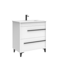 Lotus C80F.112 WG Freestanding Bathroom Vanity in Gloss White, Includes Integrated Ceramic Sink, 32.0"