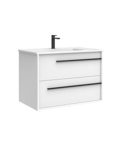 Lotus C80W.110 WG Wall Mounted / Floating Bathroom Vanity in Gloss White, Includes Integrated Ceramic Sink, 32.0"