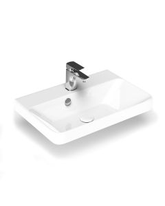 Luxury 55 Rectangular Ceramic Drop-in or Wall Mounted Bathroom Sink in Glossy White, 21.7"