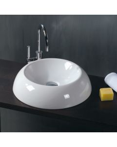 LVO 160 Round Ceramic Vessel Bathroom Sink in Glossy White, 18.5" 