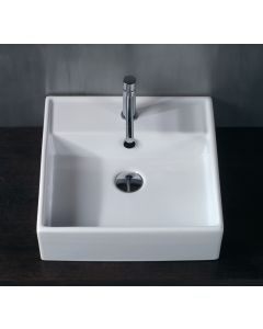 LVQ 803 Square Ceramic ADA Compliant Vessel or Wall Mounted Bathroom Sink in Glossy White, 18.3"