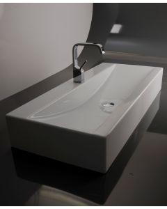 LVR 106 Rectangular Ceramic Vessel or Wall Mounted Bathroom Sink in Glossy White, 41.1"