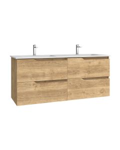 Menta C140D Double Wall Mounted / Floating Bathroom Vanity, Includes Integrated Solid Surface Sink, 55.5"