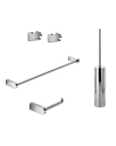 Muci 5591 Bathroom Hardware Accessory Set in Polished Chrome, Includes 23.6" Towel Bar, Toilet Paper Holder, Set of Bathroom Hooks and Toilet Brush Holder