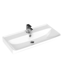 Neo 80.01 Rectangular Ceramic Vessel or Wall Mounted Bathroom Sink in Glossy White, 31.5"
