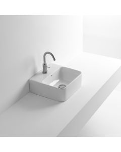 Net 45 Rectangular Ceramic Vessel or Wall Mounted Bathroom Sink in Glossy White, 17.7"