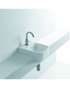 Normal 35S Small Rectangular Ceramic Semi-recessed Bathroom Sink in Glossy White, 13.8"