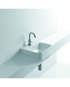 Normal 45S Small Rectangular Ceramic Semi-recessed Bathroom Sink in Glossy White, 17.7"
