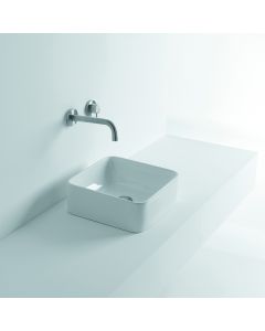 Normal 02S Small Rectangular Ceramic Vessel Bathroom Sink in Glossy White, 13.8"