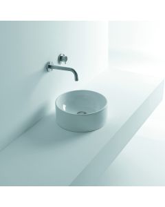 Normal 03S Small Square Ceramic Vessel Bathroom Sink in Glossy White, 13.8"