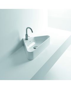 Normal 04C Corner Ceramic Vessel Bathroom Sink in Glossy White, 16.5"