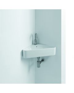 Normal 04W Corner Ceramic Vessel or Wall Mounted Bathroom Sink in Glossy White, 16.5"