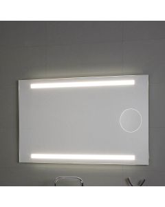 Okkio L45942 Rectangular LED Lighted Bathroom Wall Mirror, with Integrated 2x Magnifying Mirror, 39.4" x 31.5" 