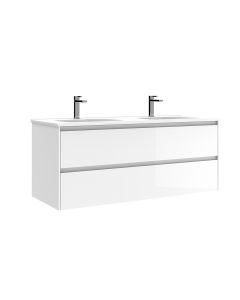 Perla C120D.100 WG Wall Mounted / Floating Bathroom Vanity in Glossy White, Includes Integrated Ceramic Sink, 47.6"