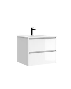 Perla C60.100 WG Wall Mounted / Floating Bathroom Vanity in Glossy White, Includes Integrated Ceramic Sink, 24.0"