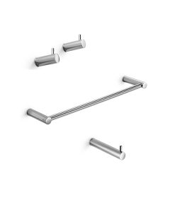 Picola Bathroom Hardware Accessory Set in Polished Chrome, Includes Towel Bar, Toilet Paper Holder and Set of Bathroom Hooks