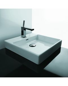 Plain 45A Square Ceramic Vessel Bathroom Sink in Glossy White, 17.7"