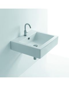 Quad 60 Rectangular Ceramic Vessel or Wall Mounted Bathroom Sink, 24.0"
