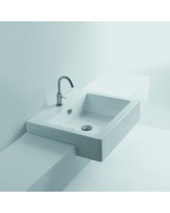 Quad 60S Rectangular Ceramic Semi-recessed Bathroom Sink, 24.0"