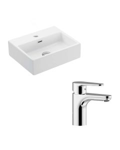 WS Bath Collections Quattro + GR 16.9" Ceramic White Bathroom Sink with Chrome Single Lever Faucet