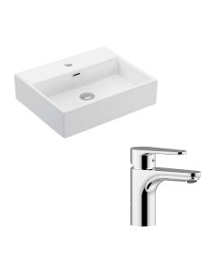WS Bath Collections Quattro + GR 19.5" Ceramic White Bathroom Sink with Chrome Single Lever Faucet