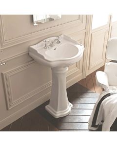 Retro 1047+1070 Vintage Ceramic Pedestal Bathroom Sink in Glossy White, 28.7"