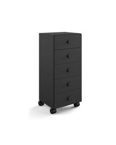 Runner 5430 Rolling Bathroom Floor Drawer Unit in Matte Black, Five Drawers