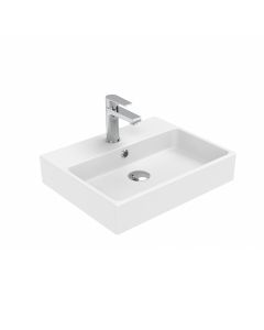 Simple 50.40B Rectangular Ceramic Vessel or Wall Mounted Bathroom Sink in Glossy White, 19.7"