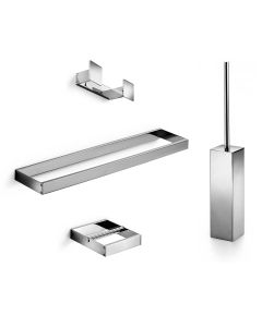 Skuara 52891 Bathroom Hardware Accessory Set in Polished Chrome, Includes 19.7" Towel Bar, Toilet Paper Holder, Double Bathroom Hook and Toilet Brush Holder