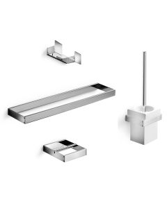 Skuara 52892 Bathroom Hardware Accessory Set in Polished Chrome, Includes 19.7" Towel Bar, Toilet Paper Holder, and Double Bathroom Hook