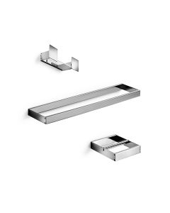 Skuara-Set Bathroom Hardware Accessory Set in Polished Chrome, Includes Towel Bar, Toilet Paper Holder, Double Bathroom Hook and Toilet Brush Holder