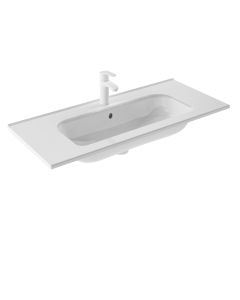 Slim 100 Rectangular Ceramic Drop-in Bathroom Sink in Glossy White, 40.0"