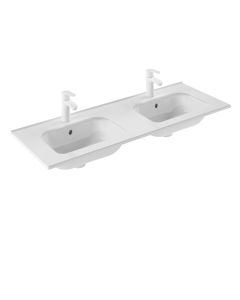 Slim 120DBL Rectangular Ceramic Drop-in Double Bathroom Sink in Glossy White, 48.0"