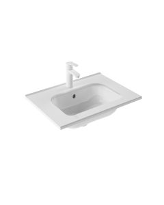 Slim 60 Rectangular Ceramic Drop-in Bathroom Sink in Glossy White, 24.0"
